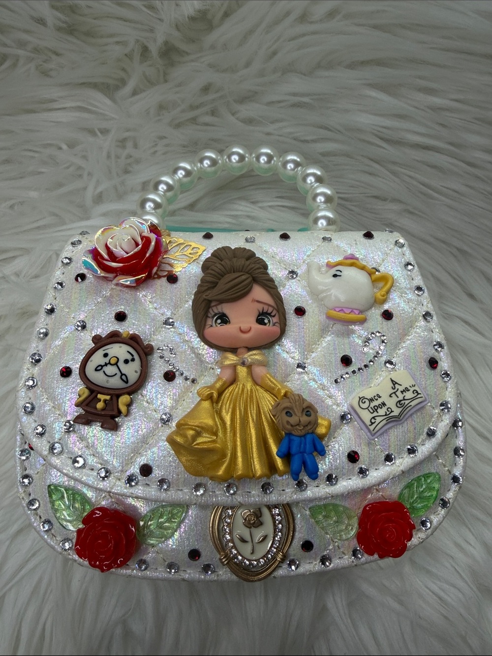 Belle Princess Beaded Handle Purse and Rose Accents